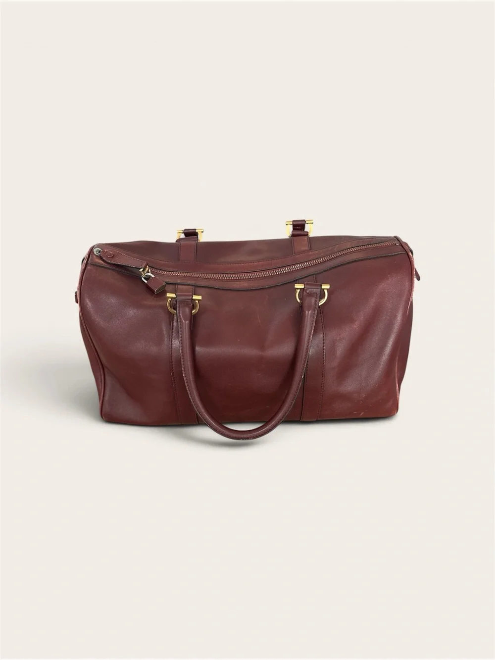 Cartier Burgundy Leather Dome Satchel with Gold Hardware